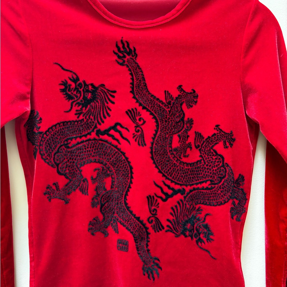 Hot red velour long sleeve top y2k